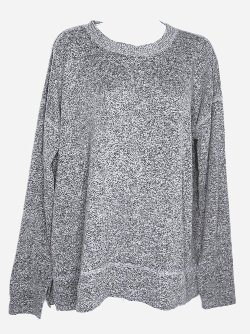 Lucky Brand Knit Top Salt & Pepper Speckled Pullover Sweater Soft Boho Stretch L